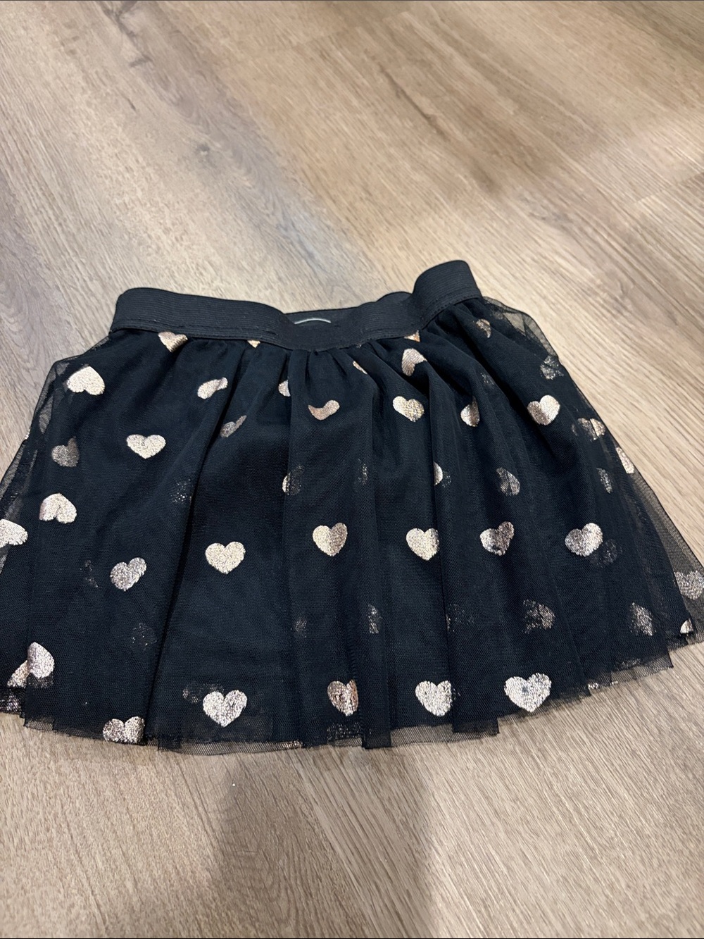 Epic Threads Black Tulle Skirt with Metallic Heart Print